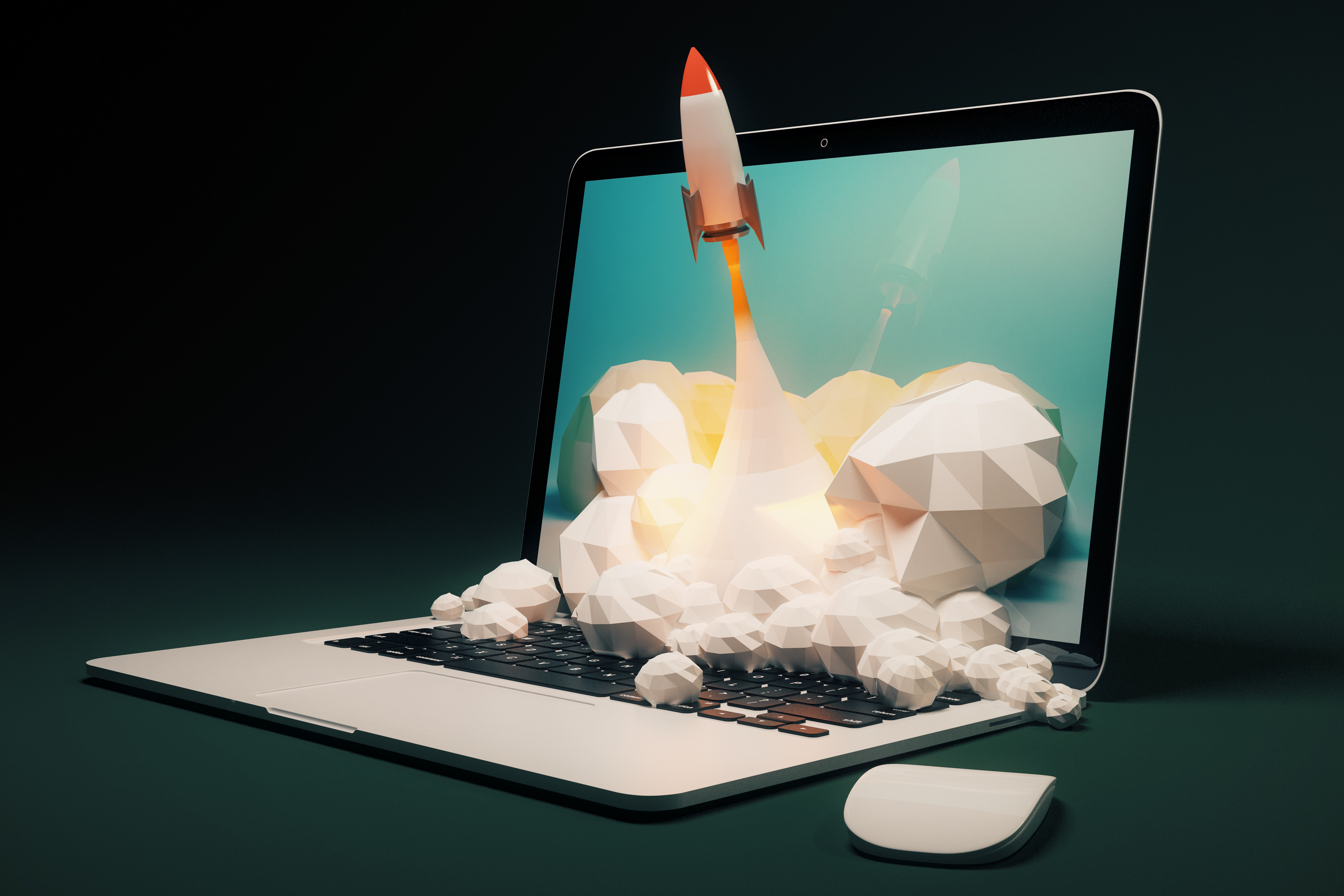 Rocket shooting out of a laptop